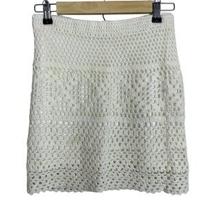 Pin and Needles  Anthropologie Size S Crochet Ivory Lined Skirt Boho Festival